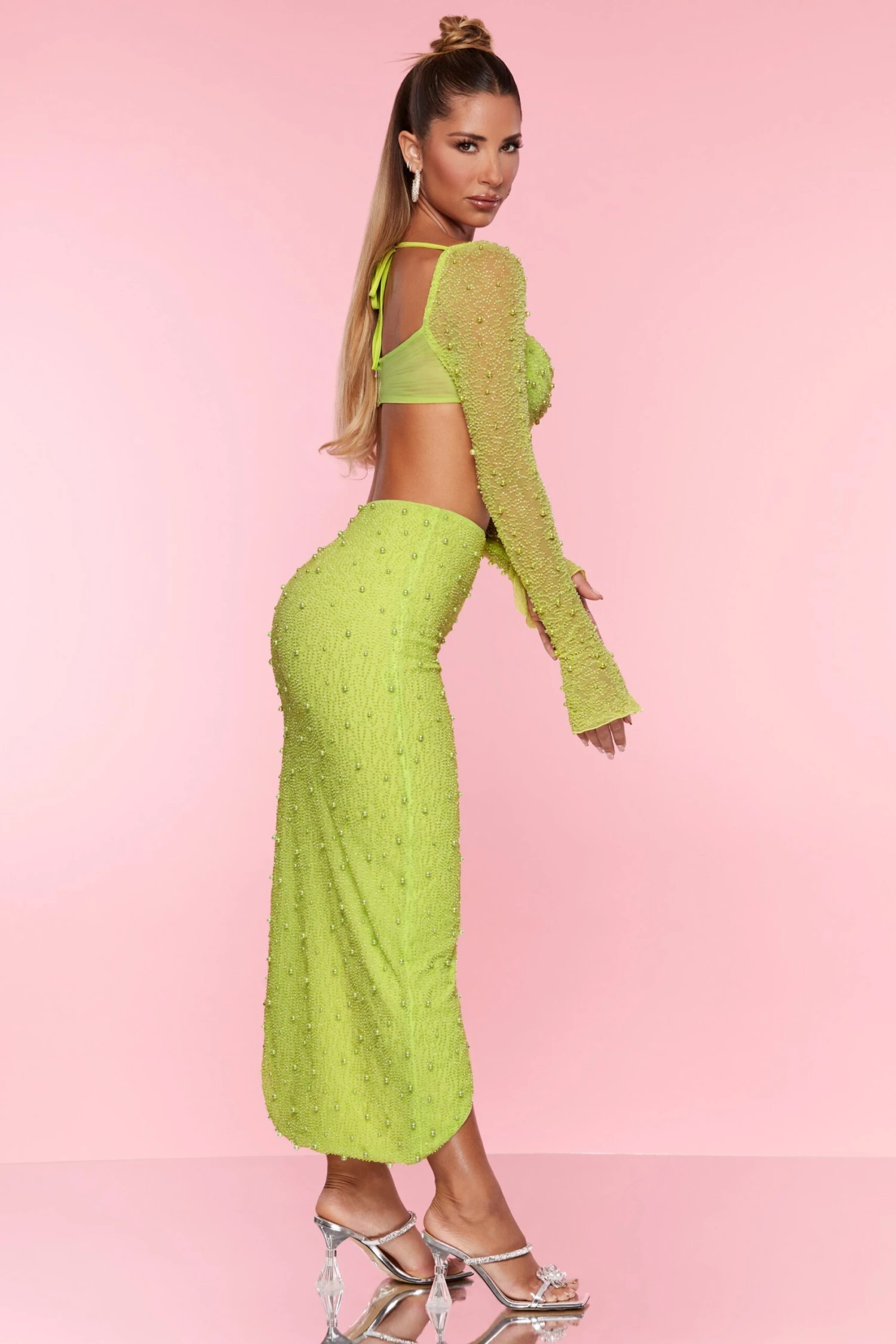 Embellished Maxi Skirt In Lime - Image 3