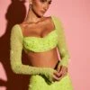 Embellished Cowl Neck Crop Top In Lime