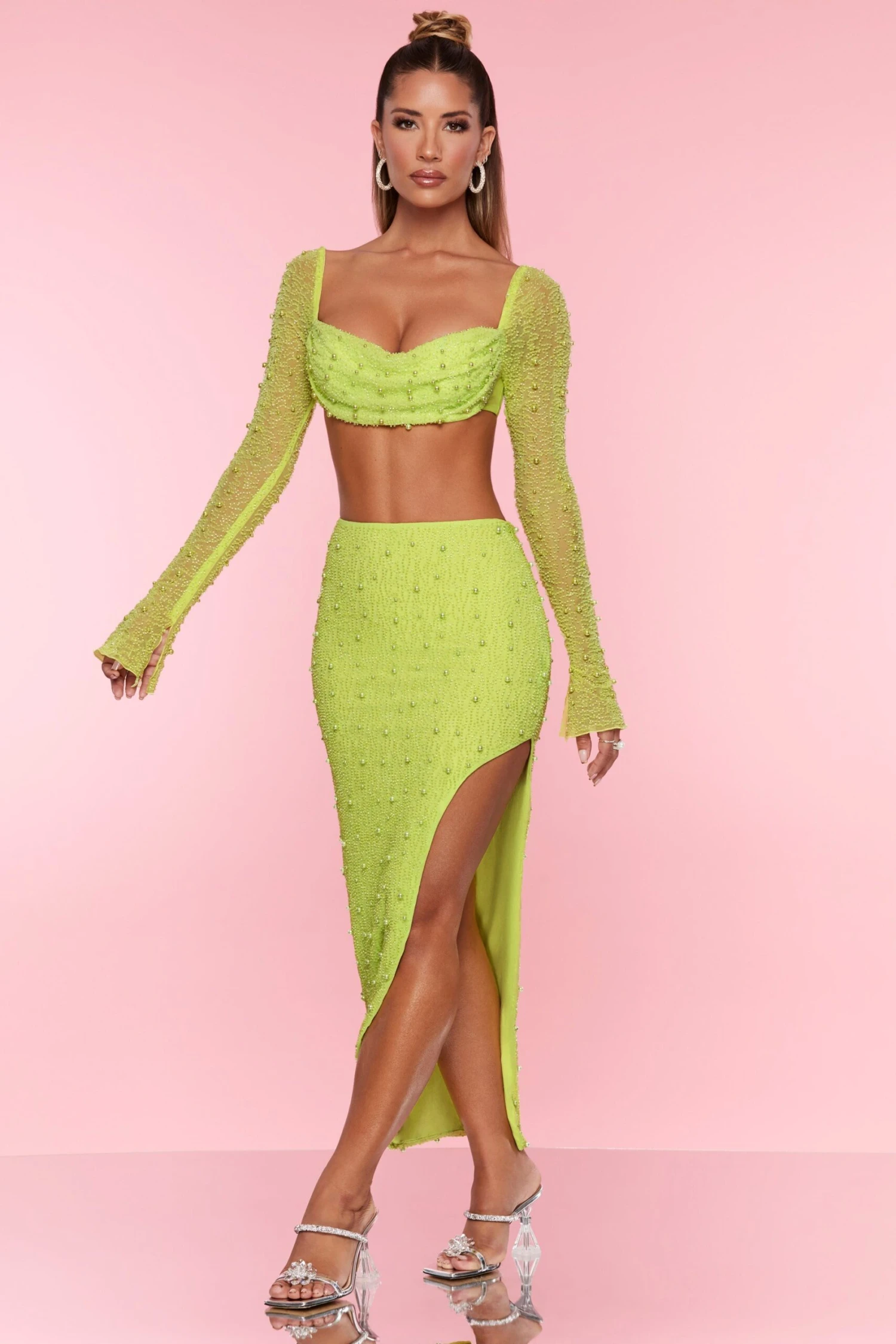 Embellished Maxi Skirt In Lime - Image 6