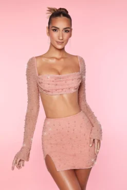 High Waist Thigh Split Mini Skirt In Rose