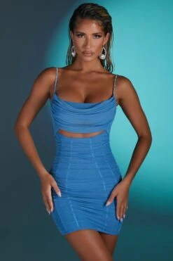 Embellished Strap Mini Dress In Blue