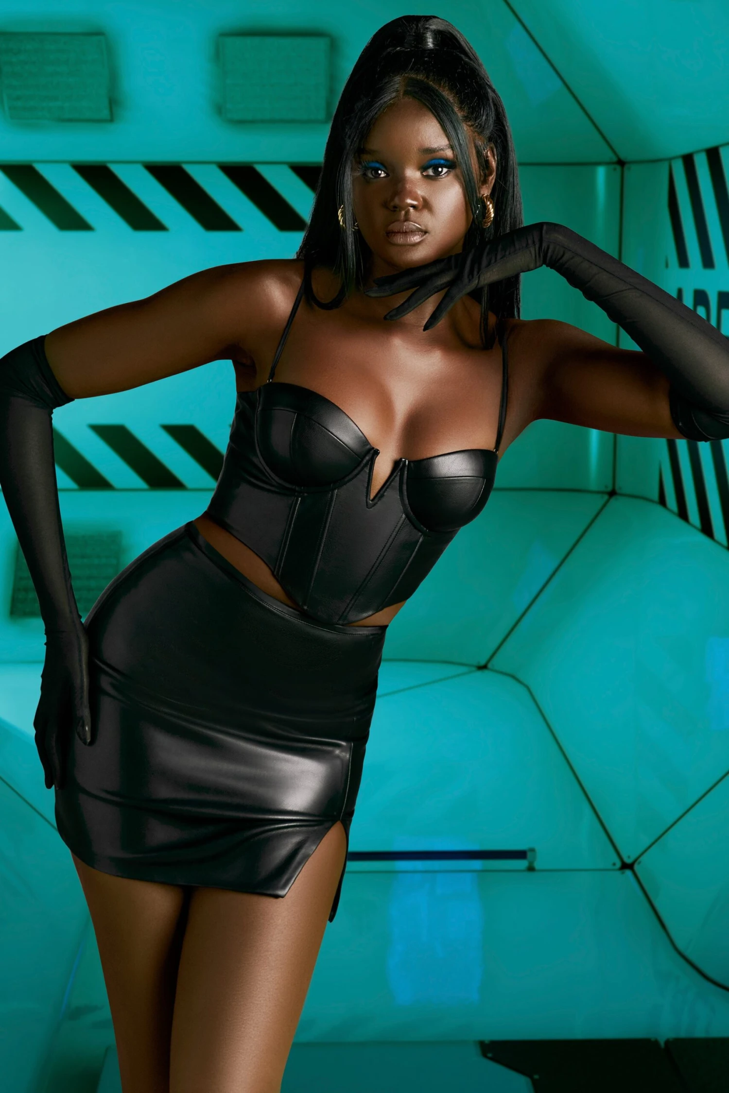 Faux Leather Corset Top In Black