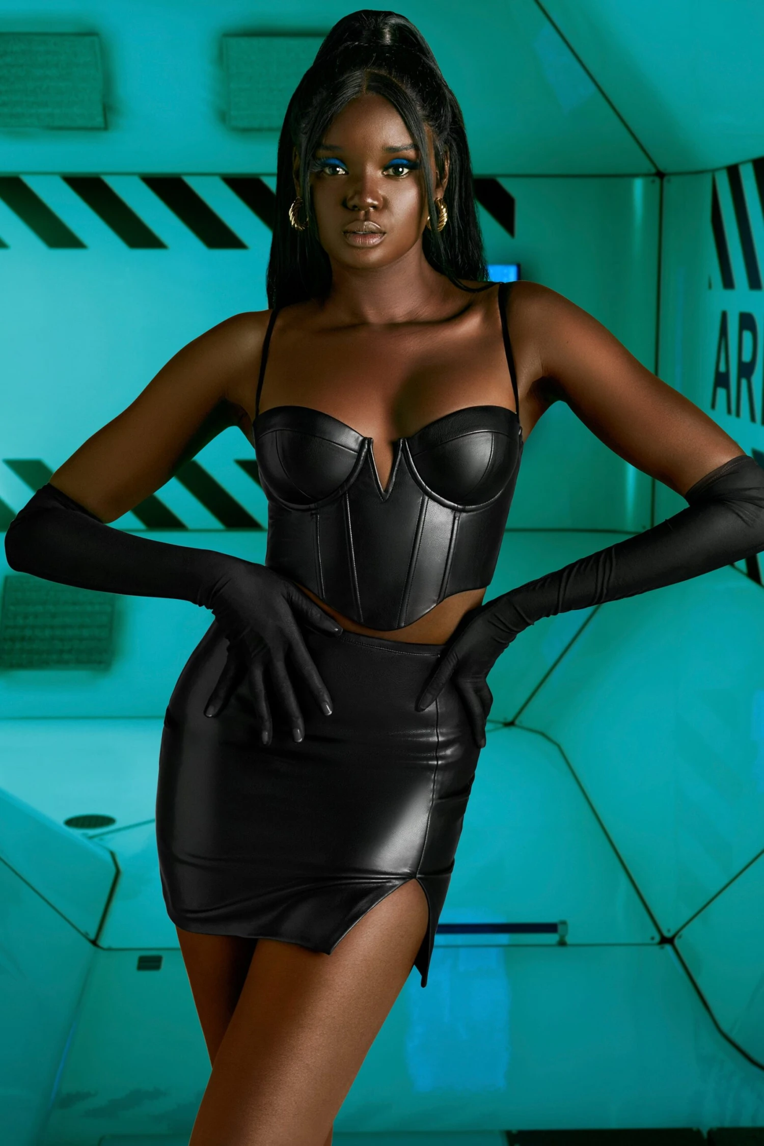 Faux Leather Corset Top In Black - Image 6