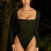 Squared Neckline Bodysuit In Black