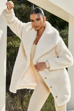 Shawl Collar Teddy Coat In Ivory