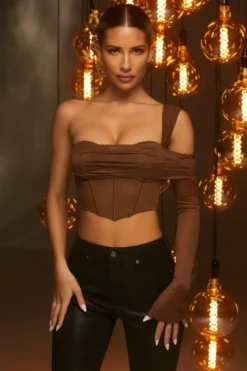 Corset Crop Top In Brown