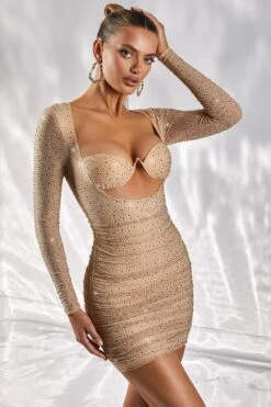 Long Sleeve Mini Dress In Gold