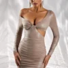Cut Out Mini Dress In Taupe