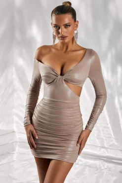 Cut Out Mini Dress In Taupe