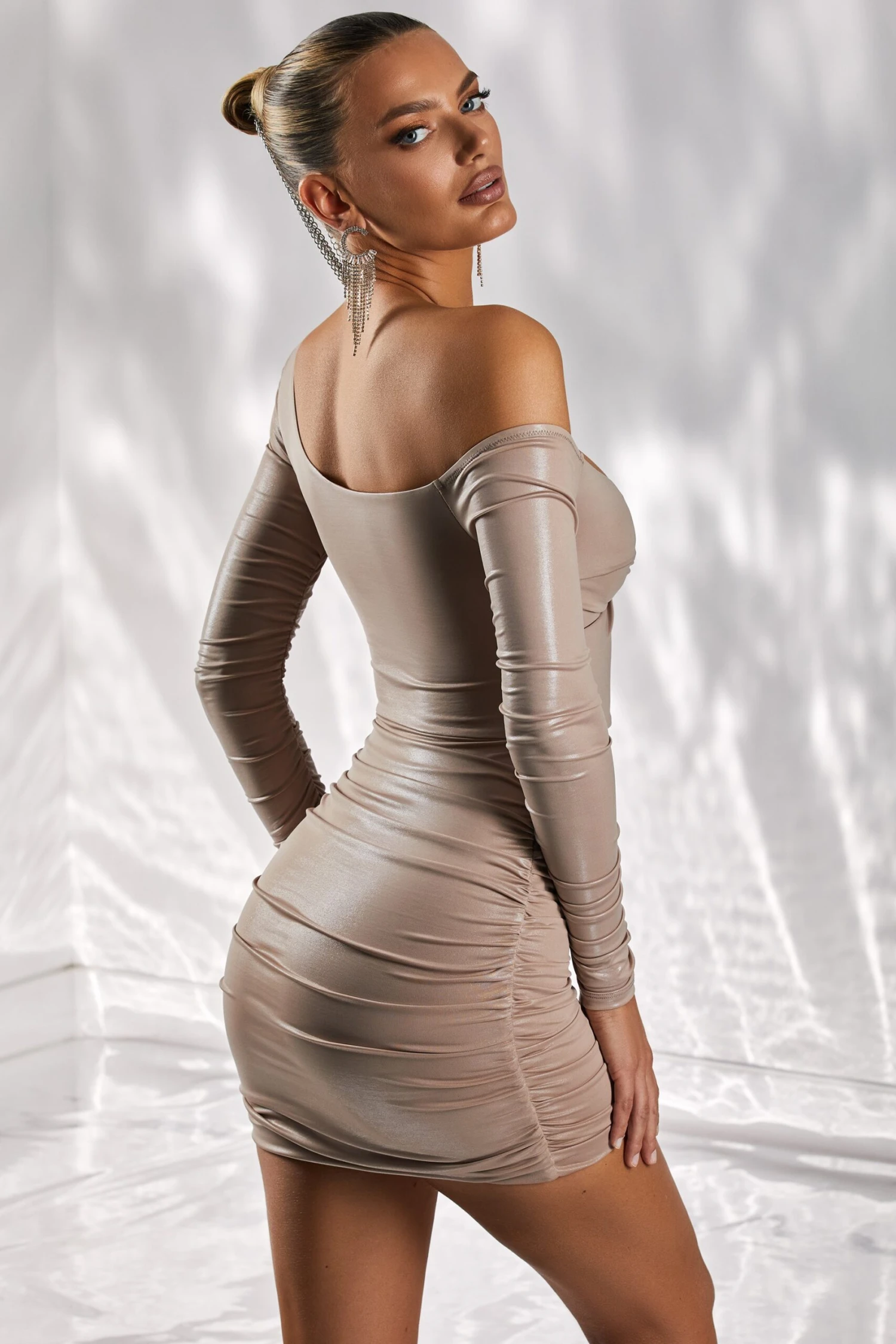 Cut Out Mini Dress In Taupe - Image 7