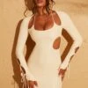 Cut Out Sleeve Mini Dress In Cream