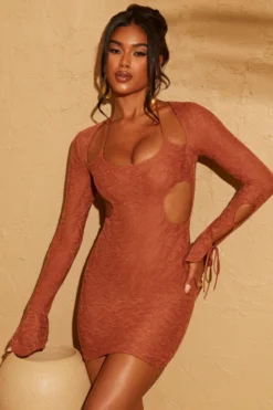Cut Out Sleeve Mini Dress In Rust