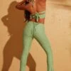 Lace Up Back Petite Trousers In Green
