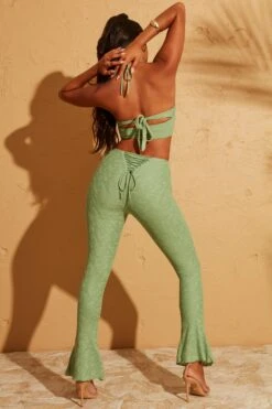 Lace Up Back Petite Trousers In Green