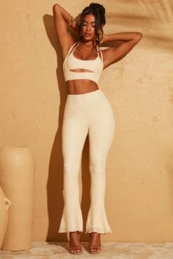 Lace Up Back Petite Trousers In Cream