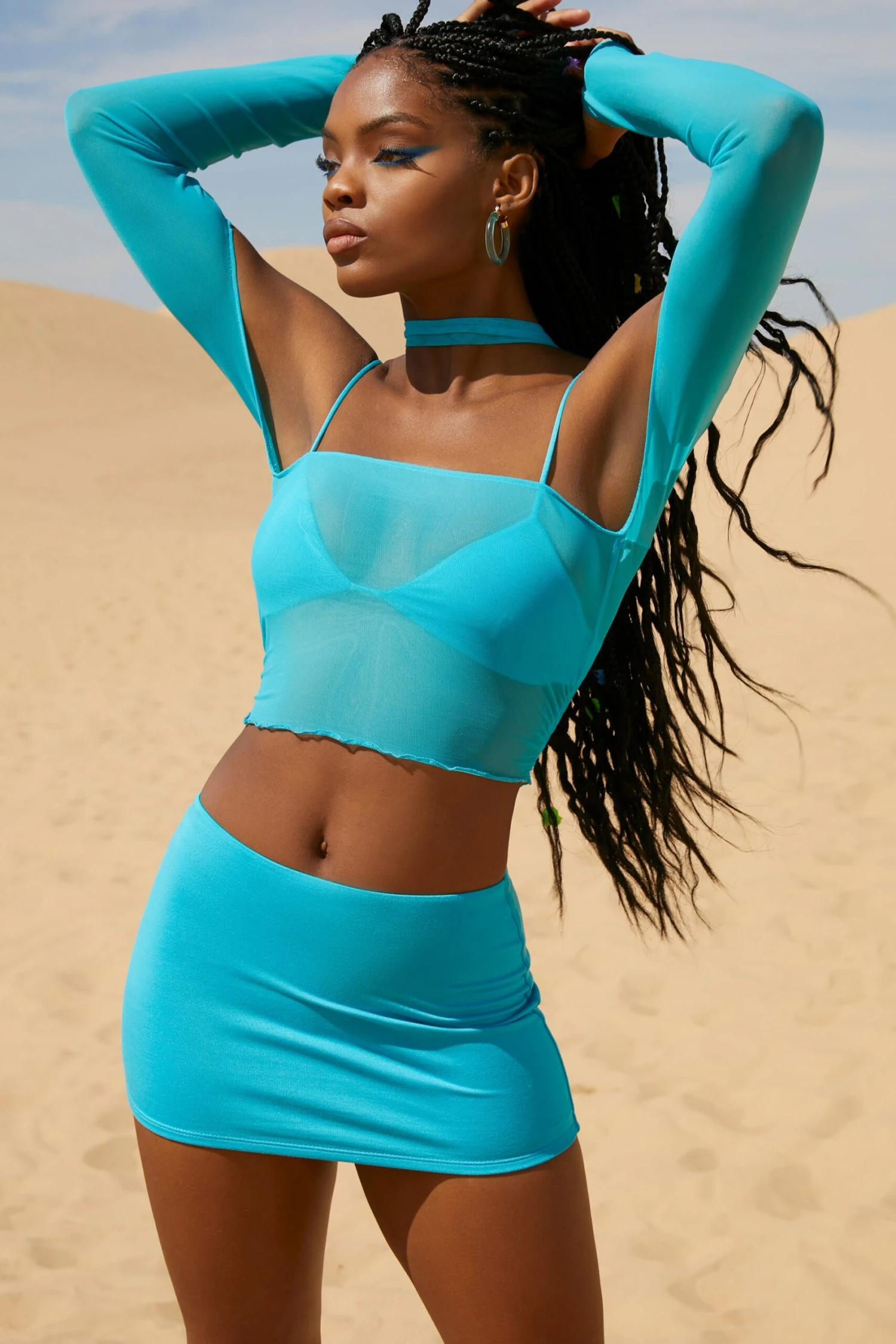 Low Rise Micro Mini Skirt In Aqua