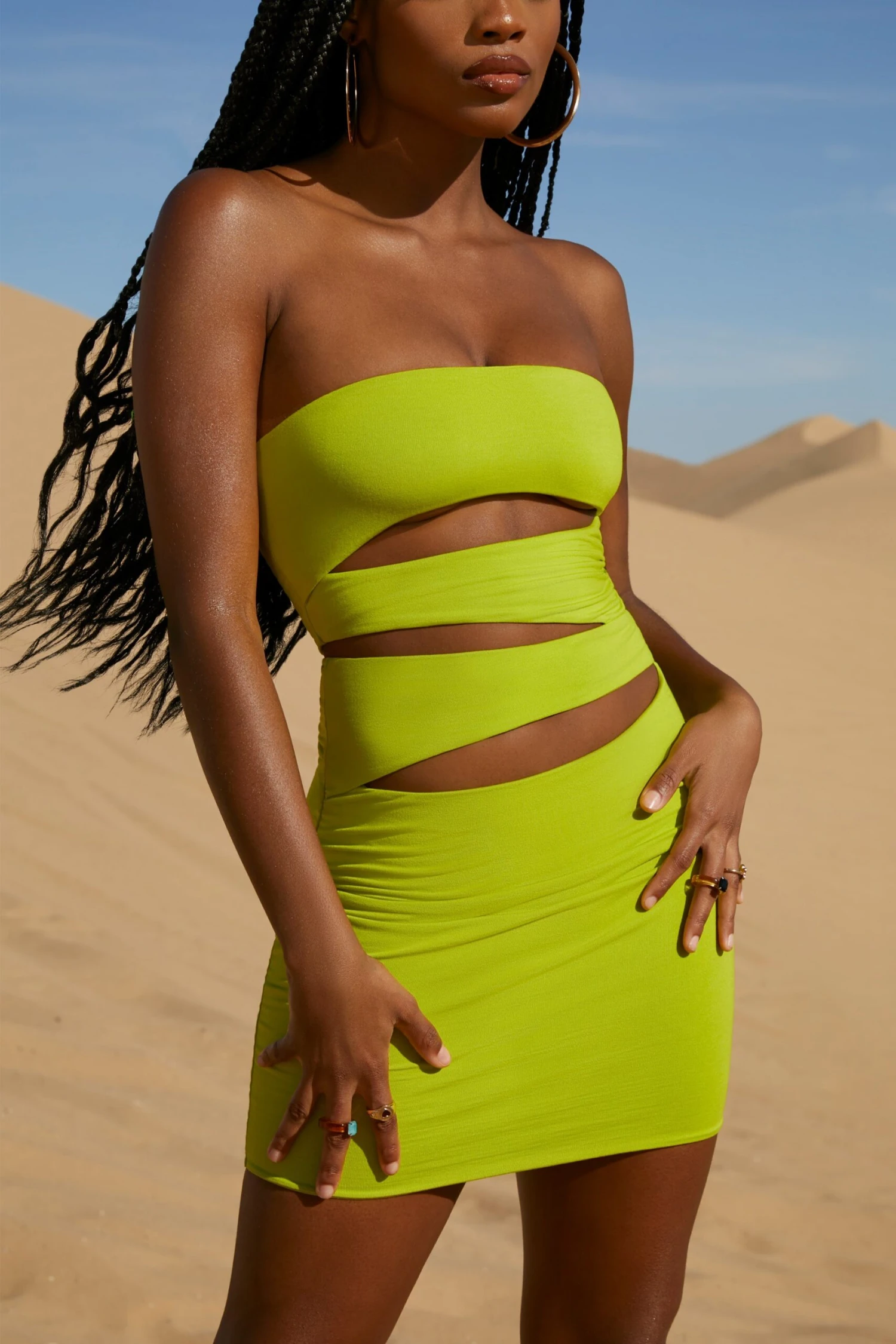 Strapless Cut Out Mini Dress In Lime - Image 4