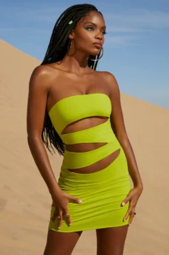 Strapless Cut Out Mini Dress In Lime