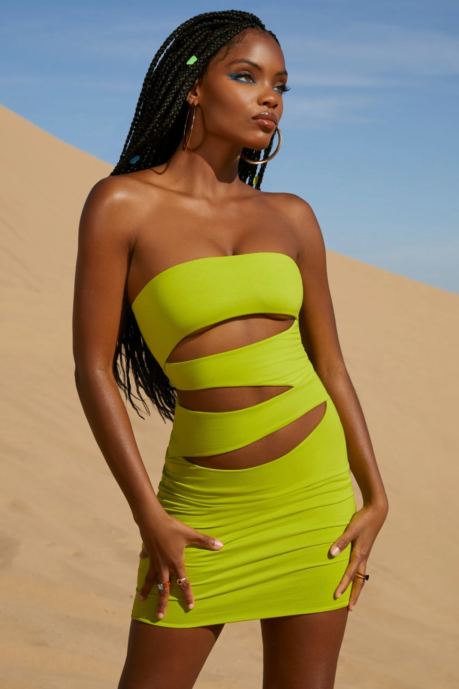 Strapless Cut Out Mini Dress In Lime