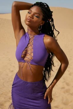 Lace Up Crop Top In Purple