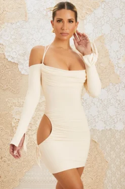 Cut Out Hip Mini Dress In Ivory