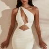 One Shoulder Cut Out Mini Dress In Ivory