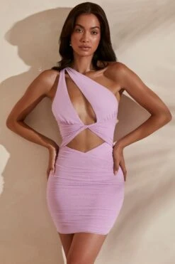 One Shoulder Cut Out Mini Dress In Pink