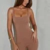 Square Neck Unitard In Tan