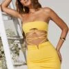 Cut Out Lace Up Mini Dress In Yellow