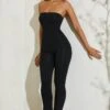 Strapless Flared Hem Jumpsuit In Black