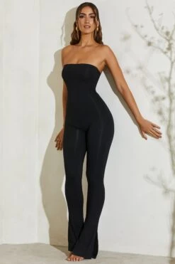 Strapless Flared Hem Jumpsuit In Black