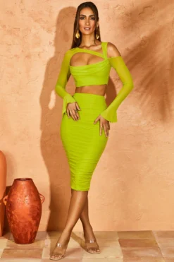 Ruched Midi Skirt In Green