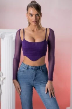 Long Sleeve Crop Top In Violet