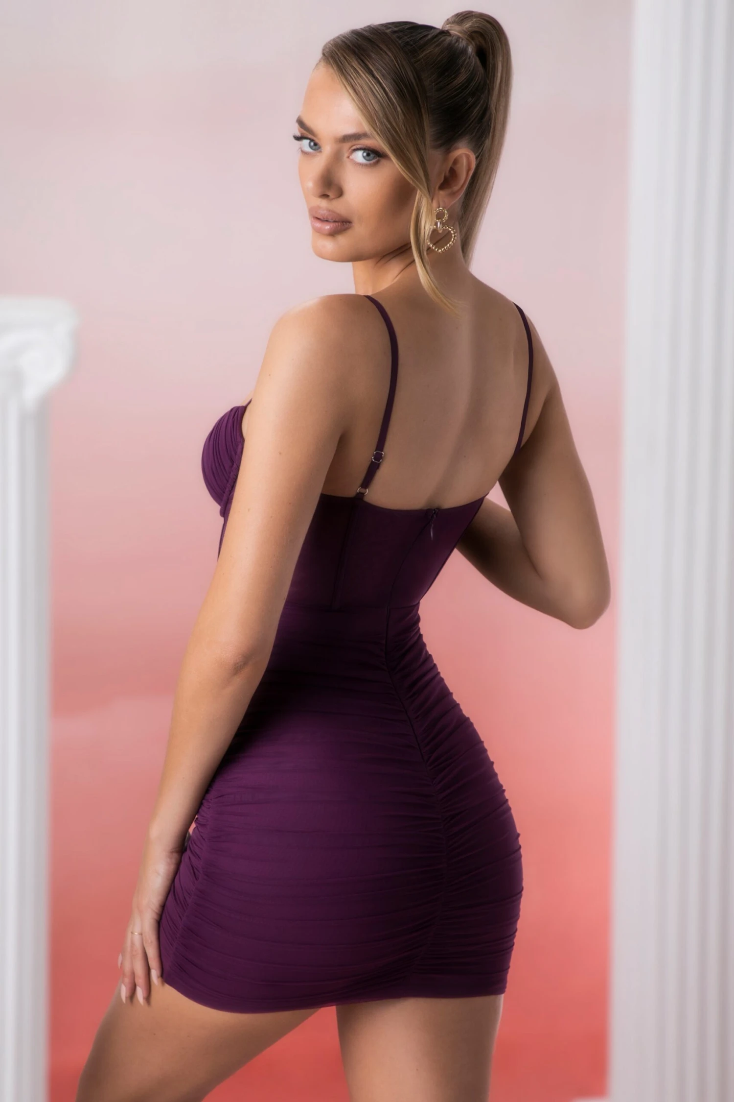 Lace Up Mini Dress In Wine - Image 7