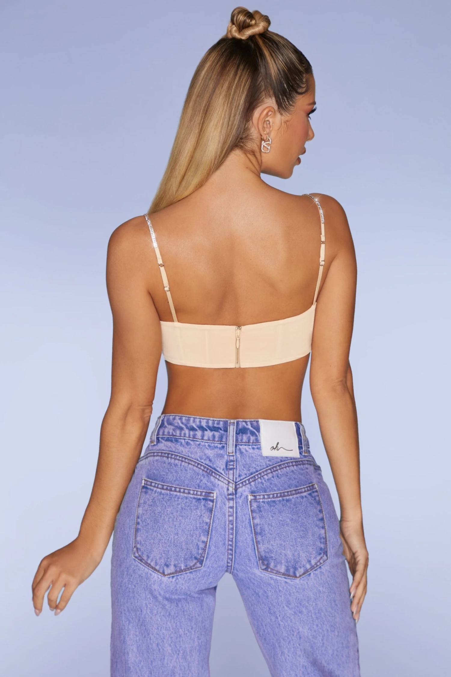 Embellished Strap Crop Top In Sand - Image 2