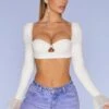 Long Sleeve Ruched Crop Top In Ivory
