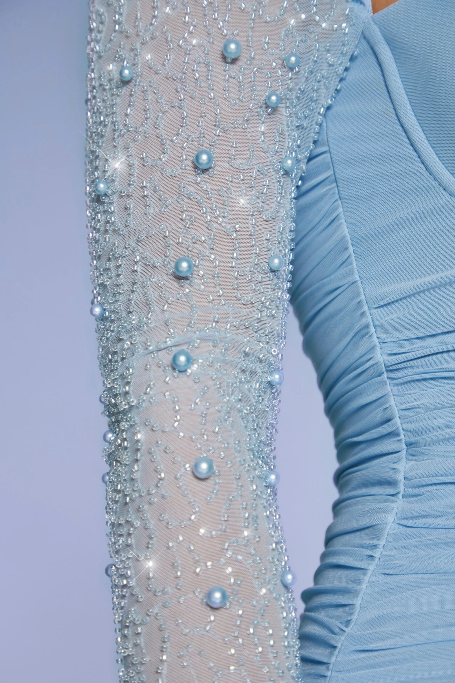 Embellished Long Sleeve Mini Dress In Blue - Image 4