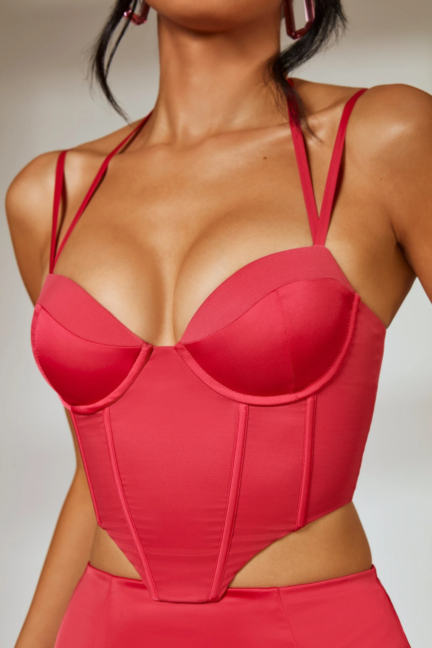 Dual Strap Corset Crop Top In Hot Pink - Image 5
