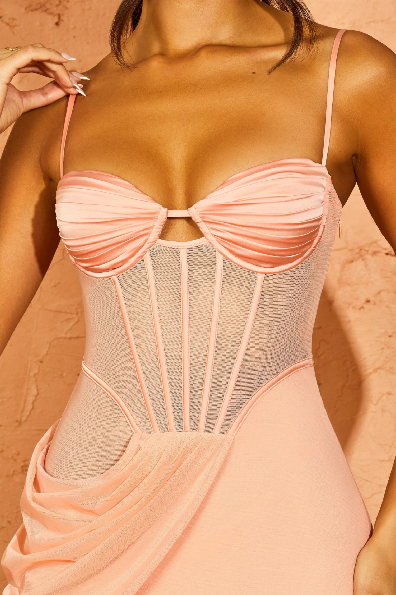 Draped Corset Midaxi Dress In Blush - Image 10
