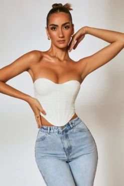 Mesh Overlay Corset Top In Ivory