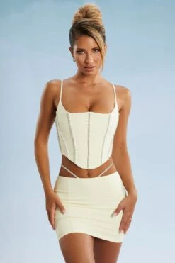 Embellished Corset Crop Top In Ivory