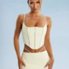 Embellished Corset Crop Top In Ivory