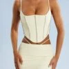 Embellished Cut Out Mini Skirt In Ivory