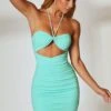 Halter Neck Embellished Mini Dress In Turquoise
