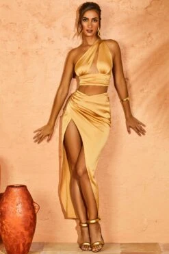 Side Split Maxi Skirt In Beige