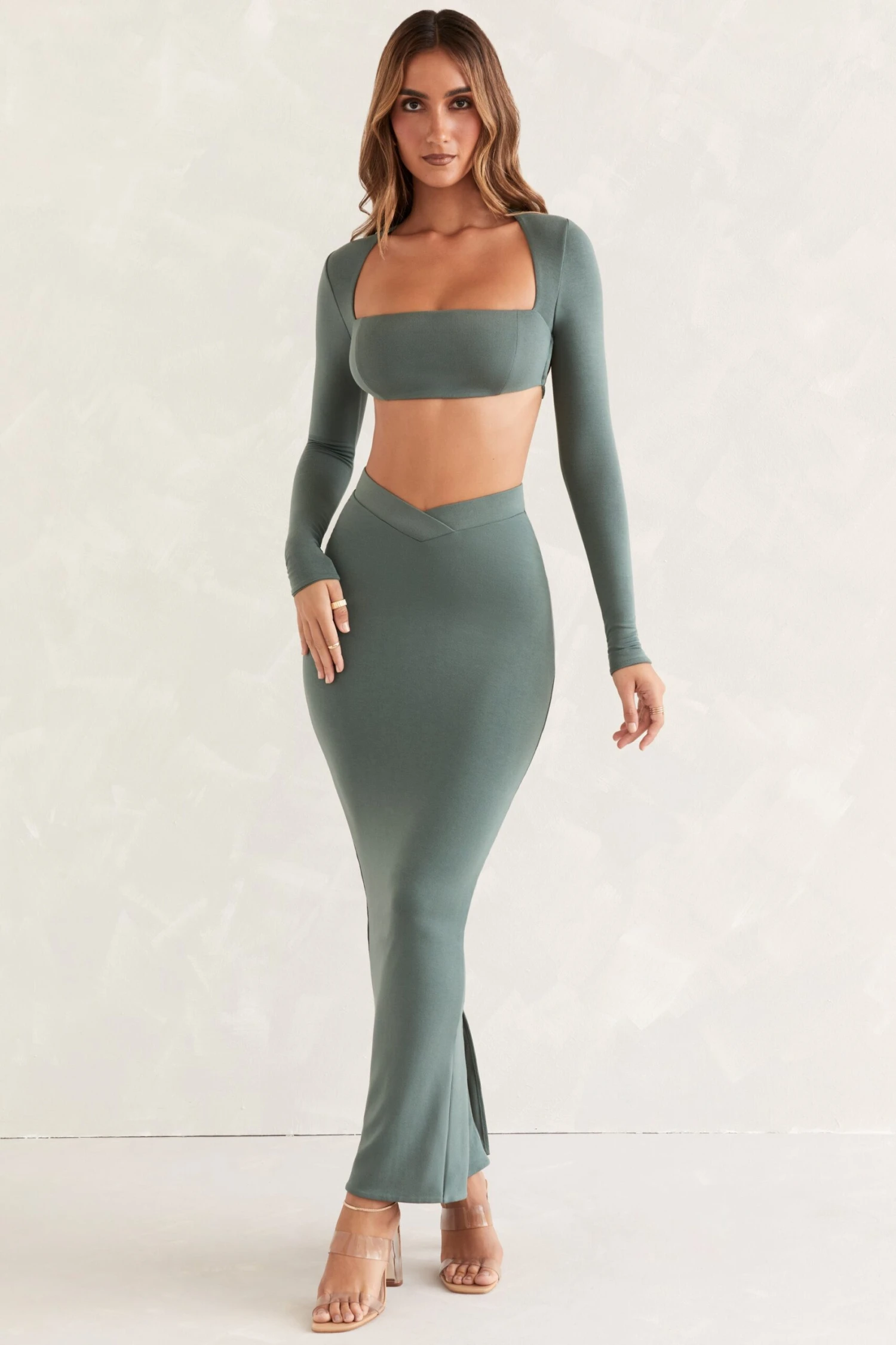 Flared Hem Maxi Skirt In Green - Image 6