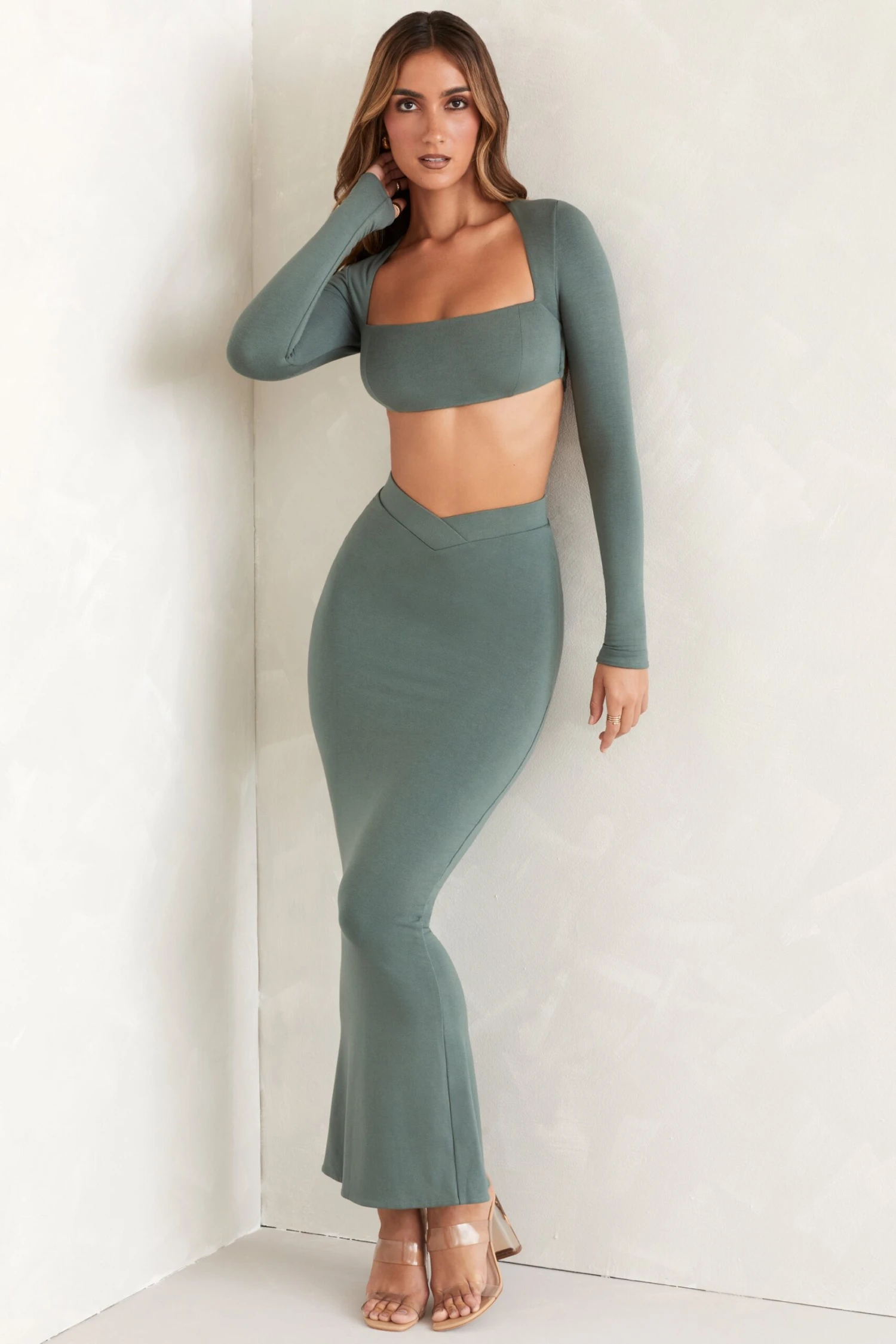 Flared Hem Maxi Skirt In Green