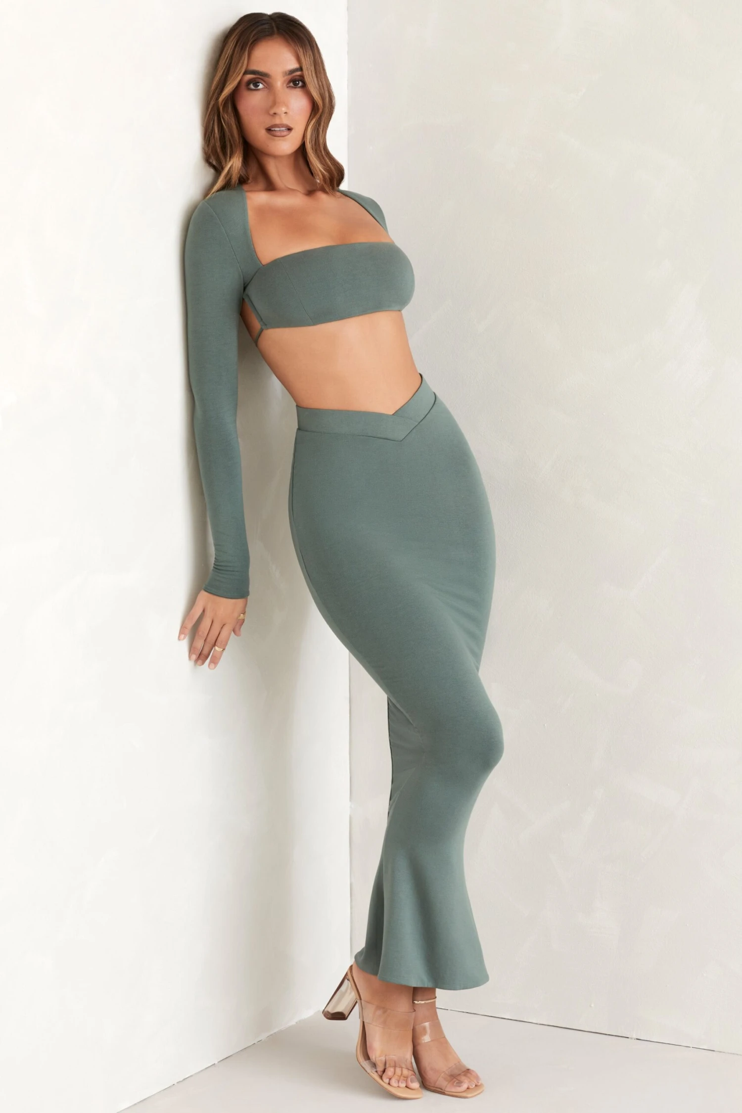 Flared Hem Maxi Skirt In Green - Image 5