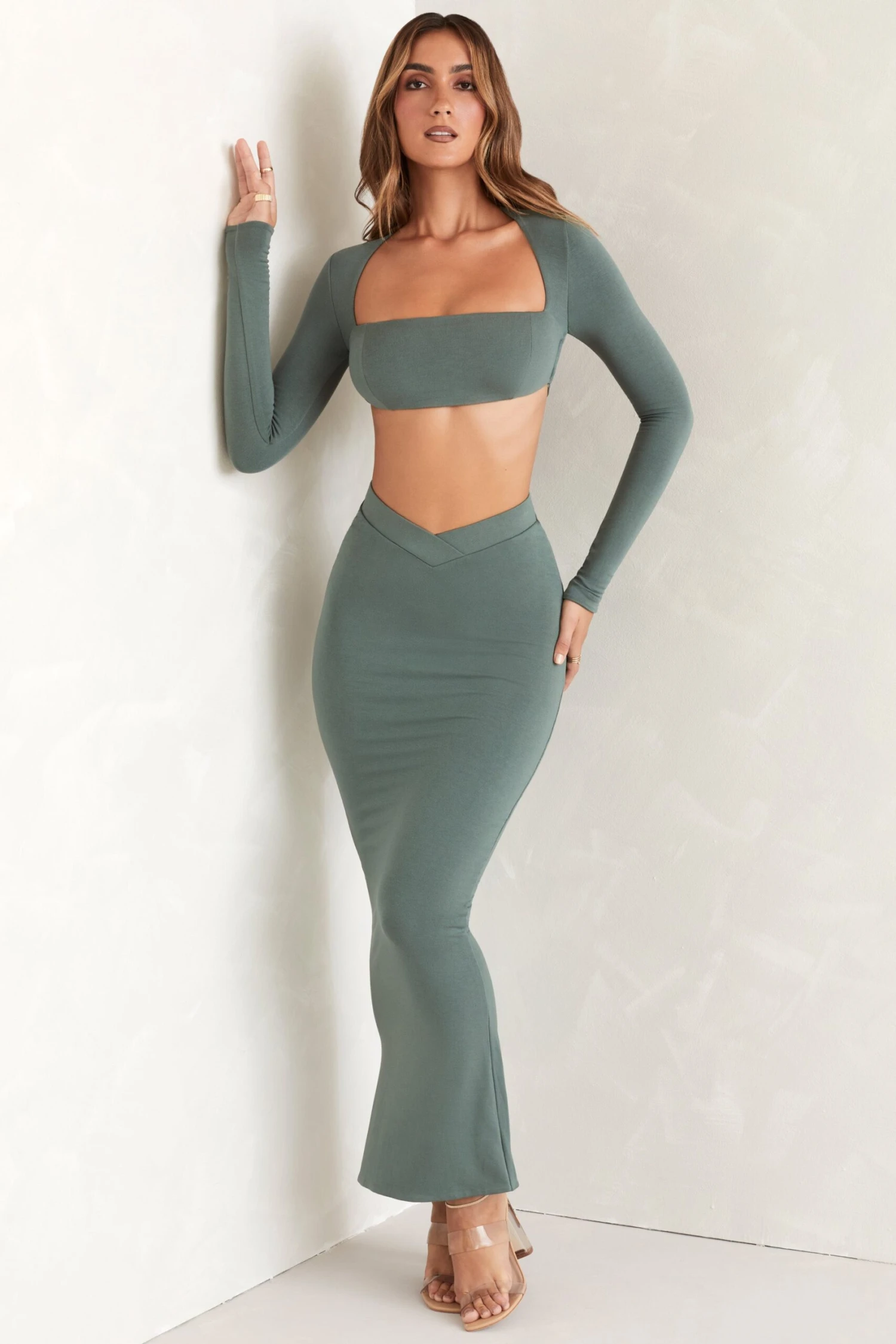 Flared Hem Maxi Skirt In Green - Image 7