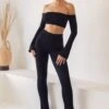 High Waist Split Flare Leggings In Black